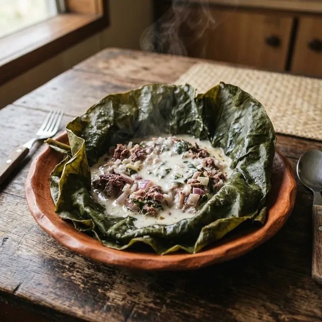 パルサミ（タロイモの葉のココナッツ包み蒸し）
