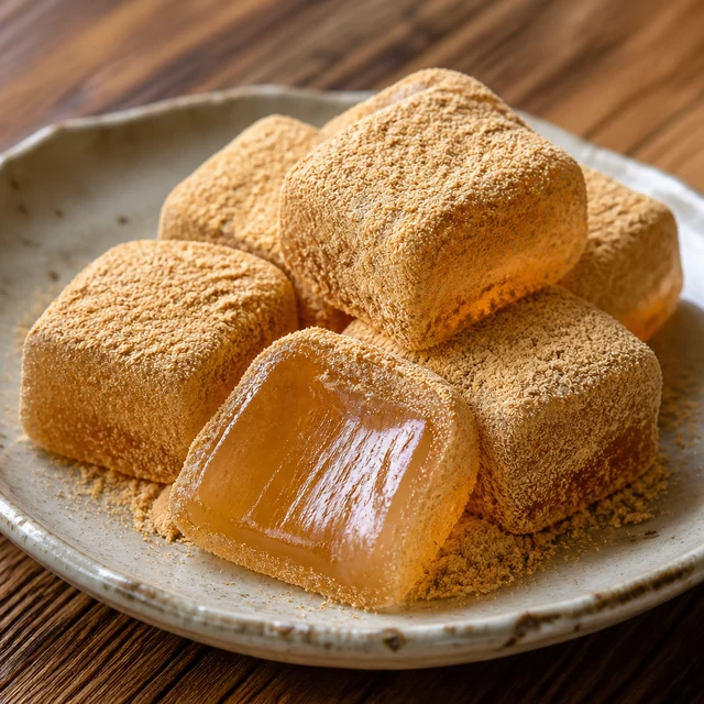 Scorched Soy Sauce and Vanilla Warabi Mochi
