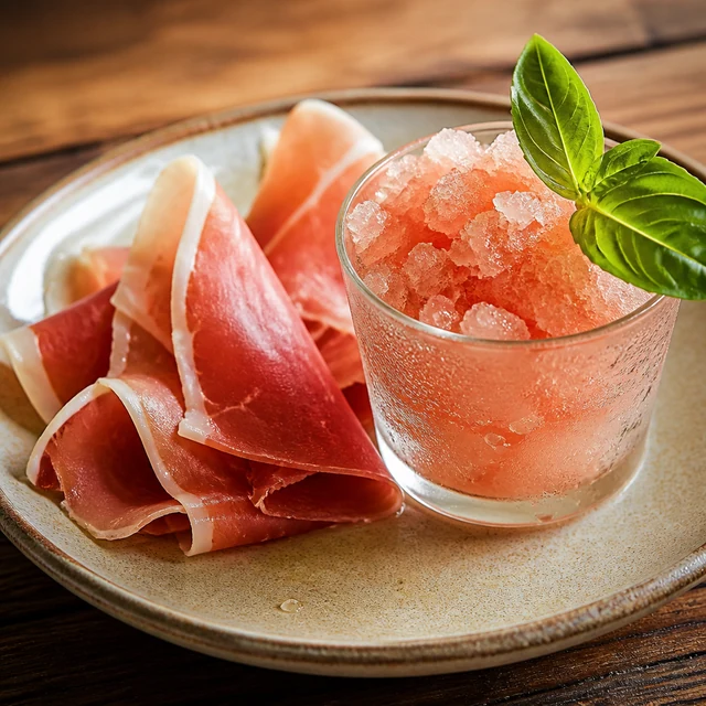 Tomato Water Granita with Prosciutto