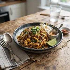 ひき肉ともやしのパッタイ風焼きうどん