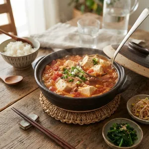 キムチと豆腐のトマトスープ