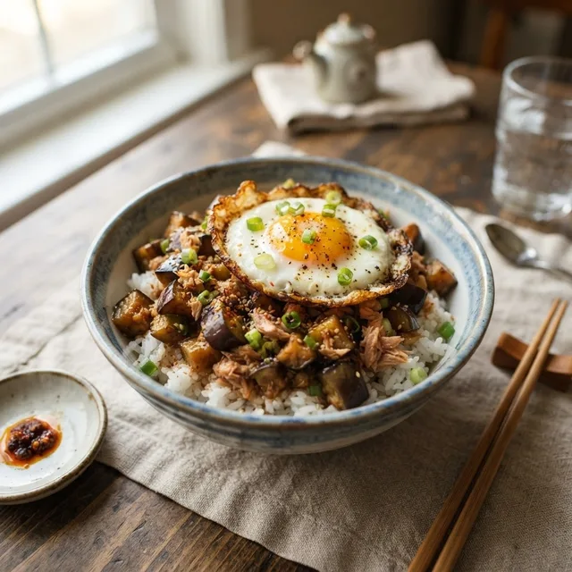 Eggplant Tuna Gapao Bowl