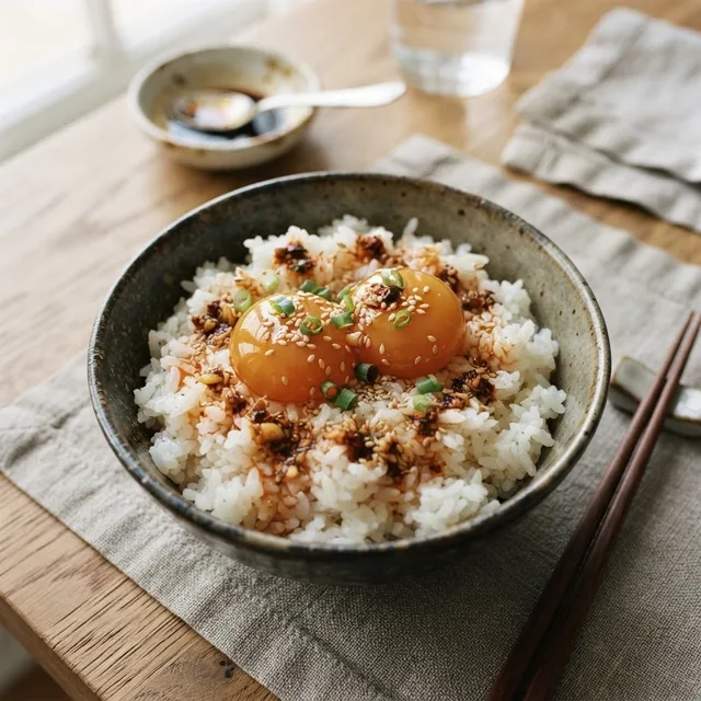 卵黄のしょうゆ漬け丼 ラー油がけ