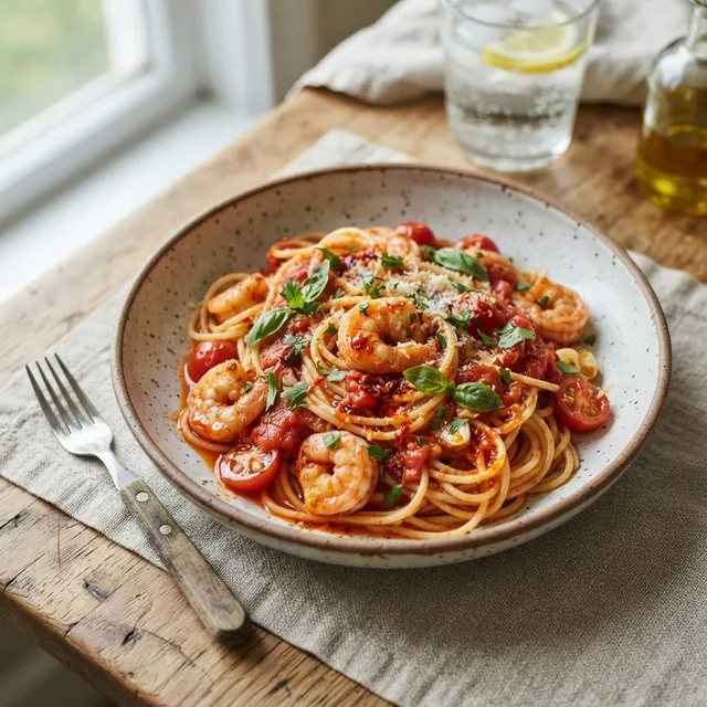 Shrimp Tomato Chili Oil Pasta