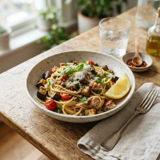 Tuna Eggplant Fish Sauce Pasta